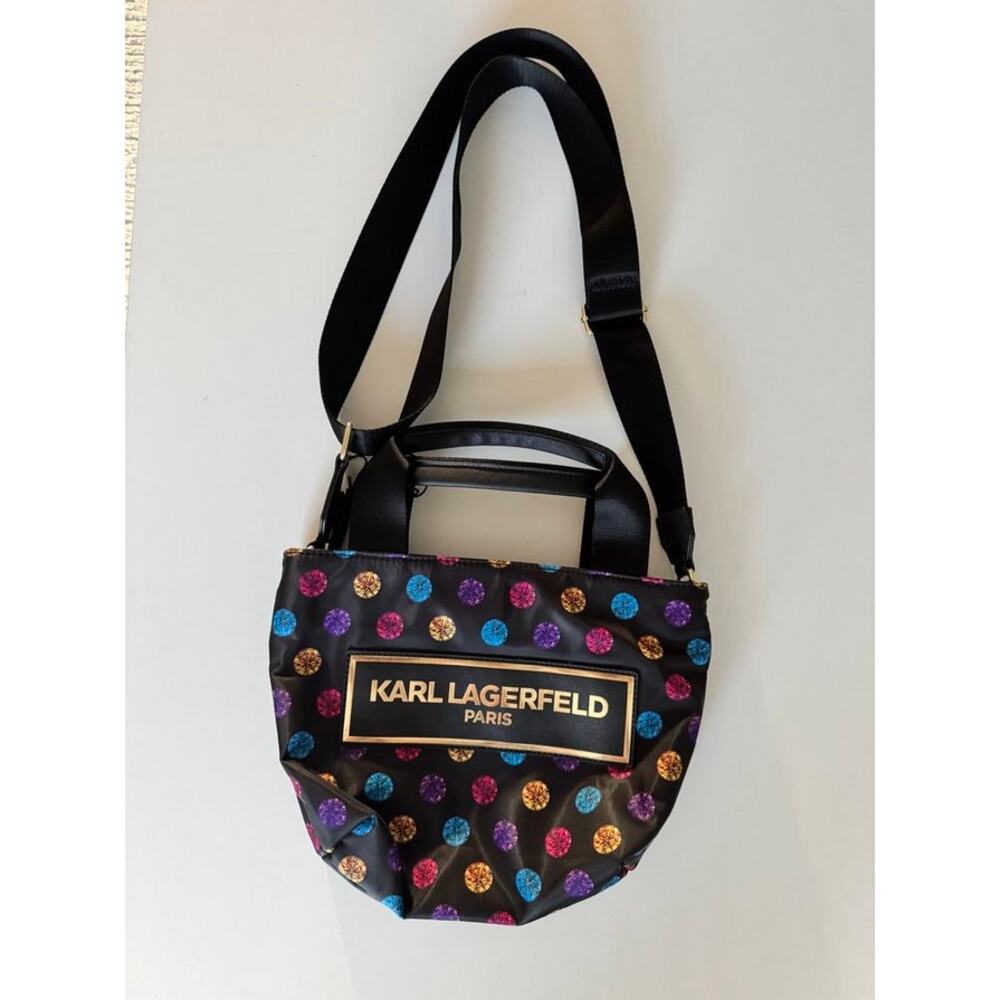 NWOT Karl Lagerfeld Paris Polka Dot Tote Crossbody Bag Designer Purse - Picture 11 of 12